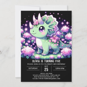 Invitación Cumpleaños Digital de Dino Dinosaurio Floral