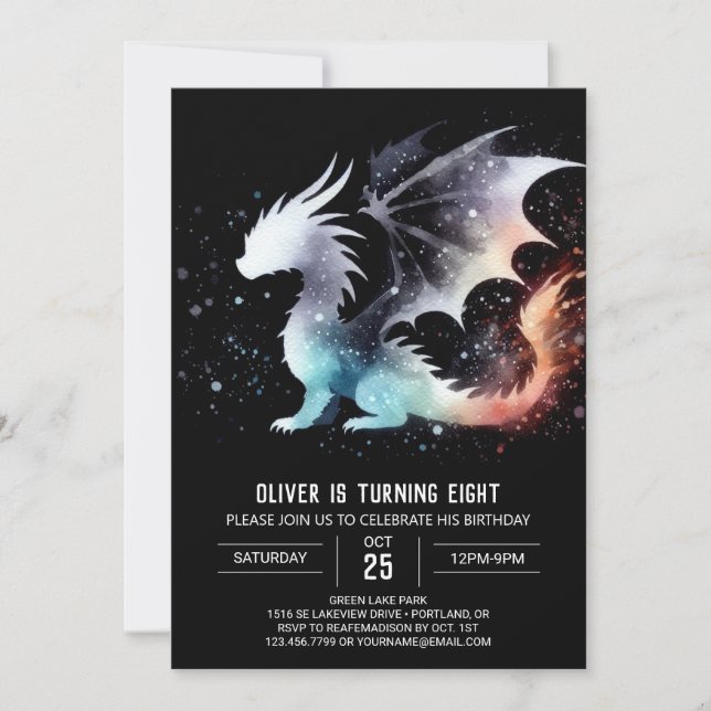 Invitación Cumpleaños Digital de Dragón Dibujado a Mano (Anverso)
