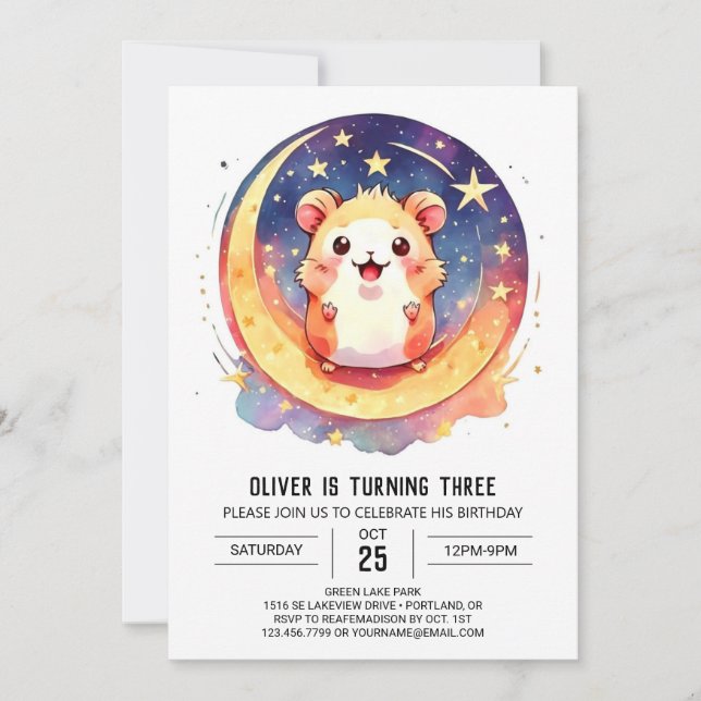 Invitación Cumpleaños Digital de Hamster Encantado (Anverso)
