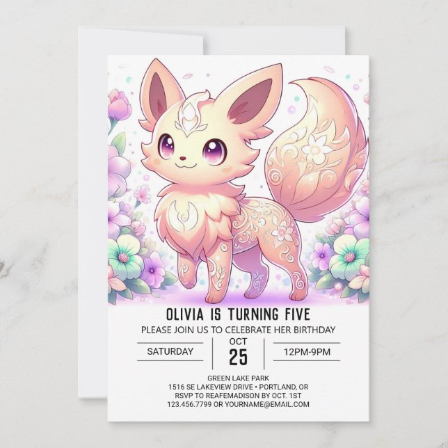Invitación Cumpleaños digital de la Fox Whimsical Pastel (Anverso)