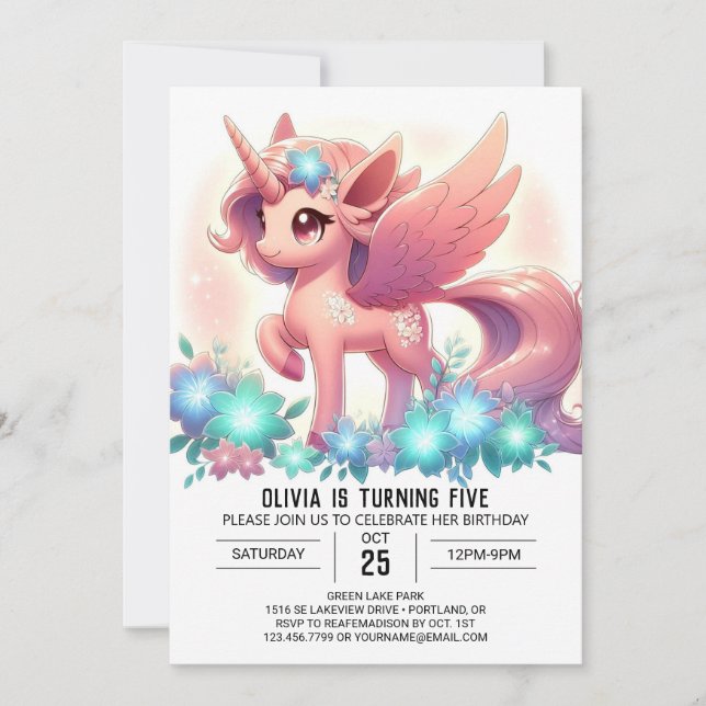 Invitación Cumpleaños digital de Little Boho Unicorn (Anverso)