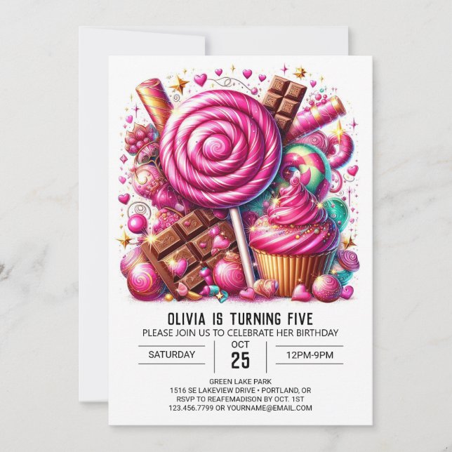 Invitación Cumpleaños Digital de Lollipop Fun Candyland (Anverso)