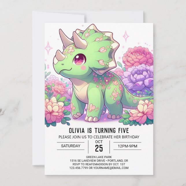 Invitación Cumpleaños Digital de los Dinosaurios Boho Pastel (Anverso)