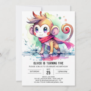 Invitación Cumpleaños digital de monos bohemios