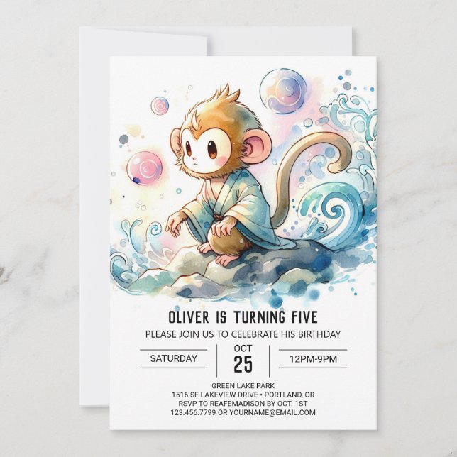 Invitación Cumpleaños digital de monos encantados (Anverso)