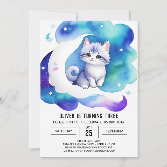 Invitación Cumpleaños digital de Pastel Kitten (Anverso)