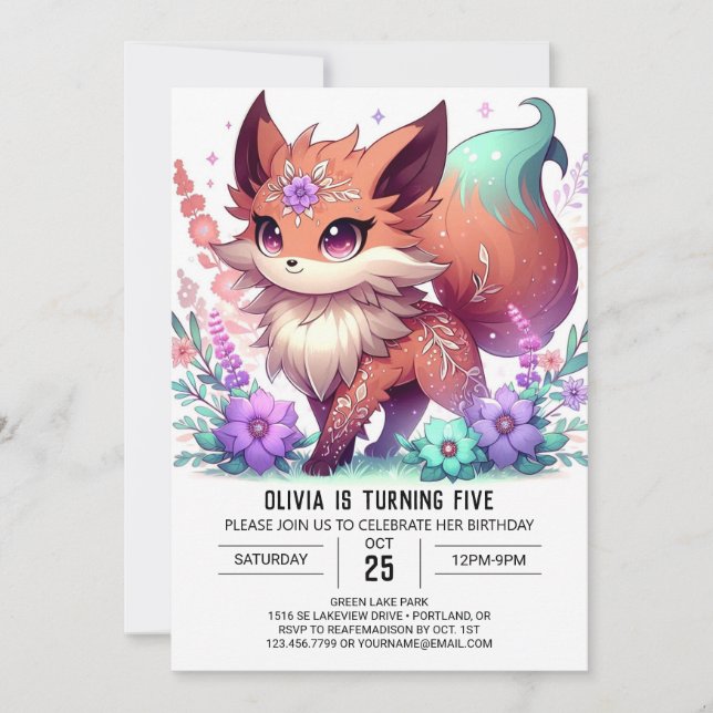 Invitación Cumpleaños digital de personalizado Fox (Anverso)