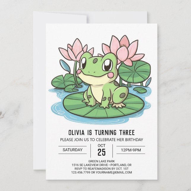 Invitación Cumpleaños digital de rana simple mística (Anverso)