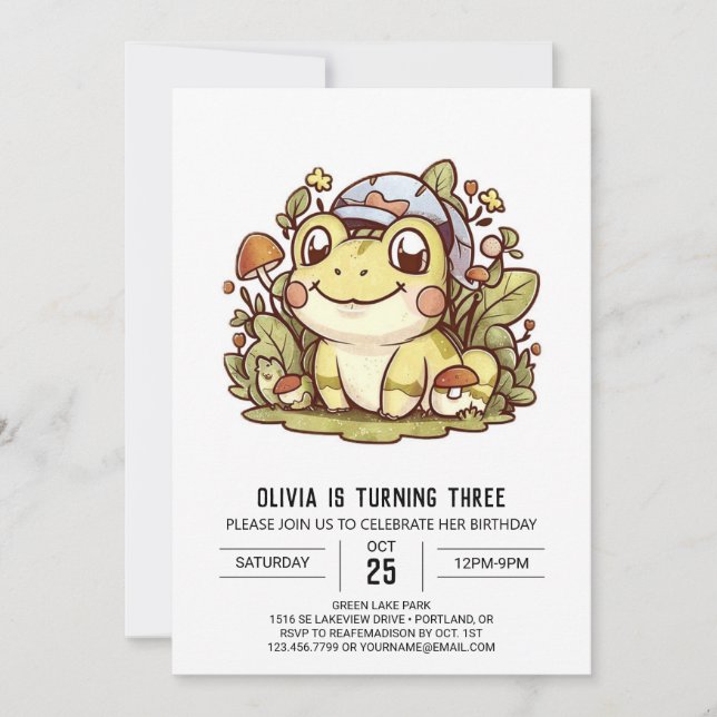 Invitación Cumpleaños digital de sapo de Bonito mística (Anverso)