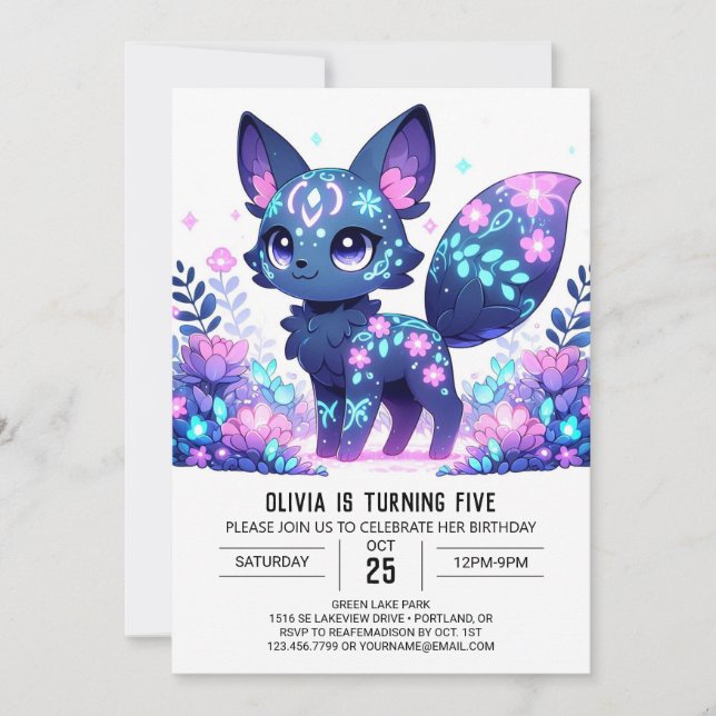 Invitación Cumpleaños digital de Sweet Fox (Anverso)