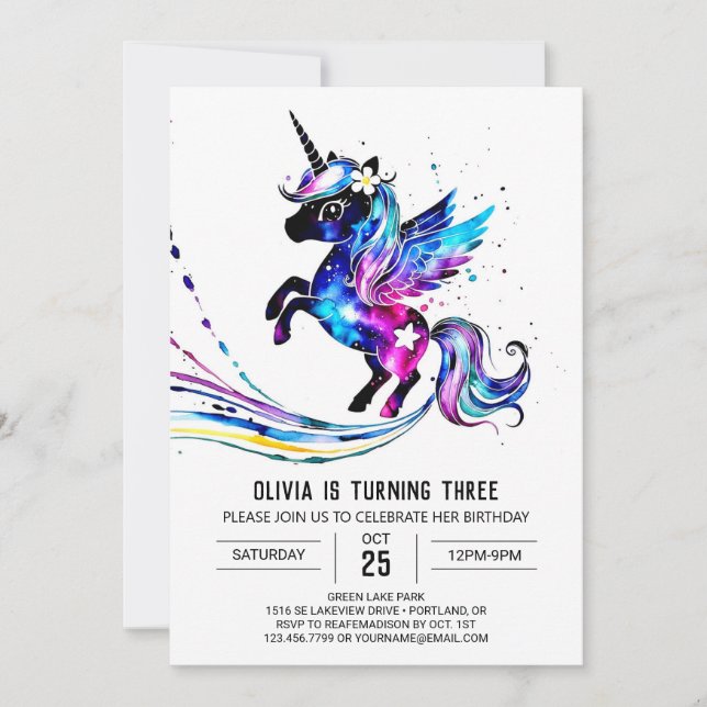 Invitación Cumpleaños Digital de Unicornio Pastel Adorable (Anverso)