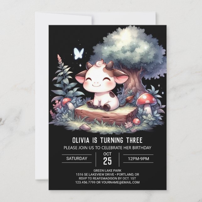 Invitación Cumpleaños digital de vacas encantadas (Anverso)