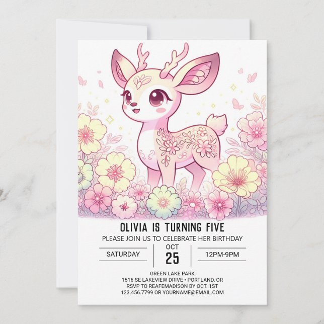Invitación Cumpleaños digital de venados modernos (Anverso)