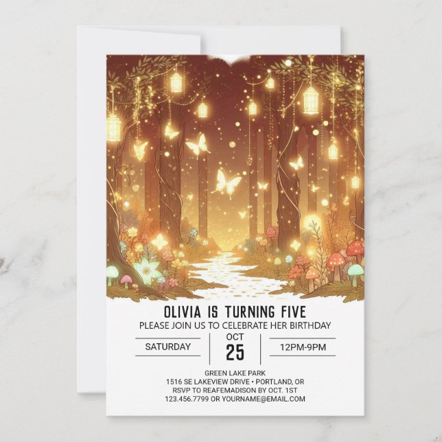 Invitación Cumpleaños digital de Whimsy Bonito Woodland (Anverso)