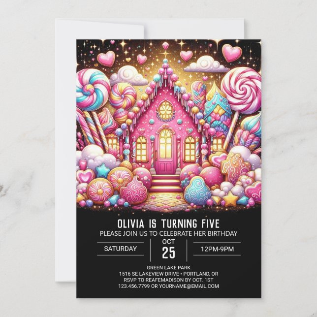 Invitación Cumpleaños Digital de Whimsy Majestic Candyland (Anverso)