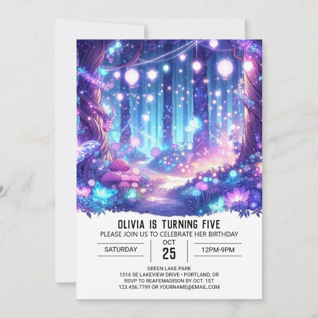 Invitación Cumpleaños digital de Whimsy Personalizado Woodlan (Anverso)