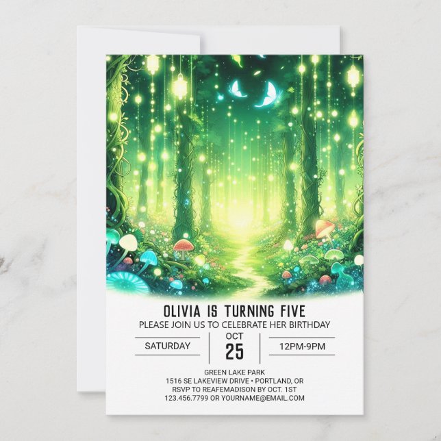 Invitación Cumpleaños digital de Woodland, Bonito mágica (Anverso)