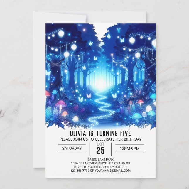 Invitación Cumpleaños digital de Woodland mágico personalizad (Anverso)