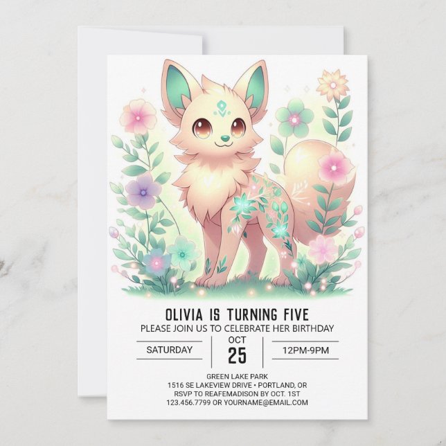 Invitación Cumpleaños digital del Chica Bosque Wolf (Anverso)