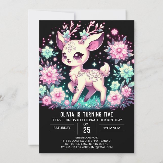 Invitación Cumpleaños digital del chica Deer (Anverso)