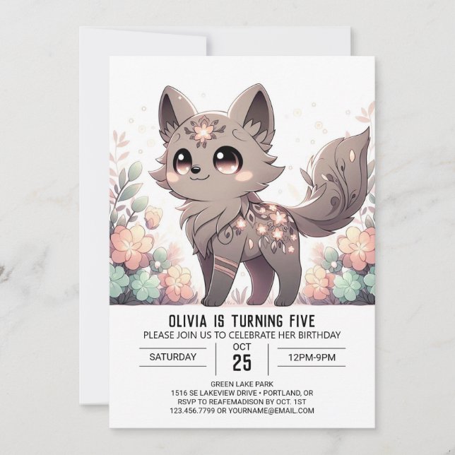 Invitación Cumpleaños digital del Lobo Mágico Moderno (Anverso)