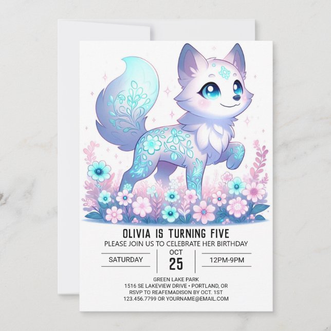 Invitación Cumpleaños digital del personalizado Whimsical Wol (Anverso)