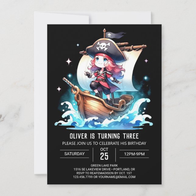 Invitación Cumpleaños digital Dreamy Pirate (Anverso)