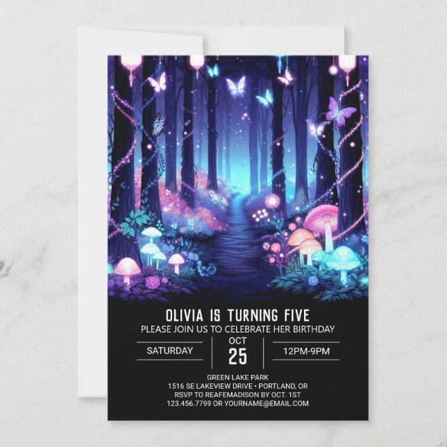 Invitación Cumpleaños Digital Editable Moderno de Woodland (Anverso)