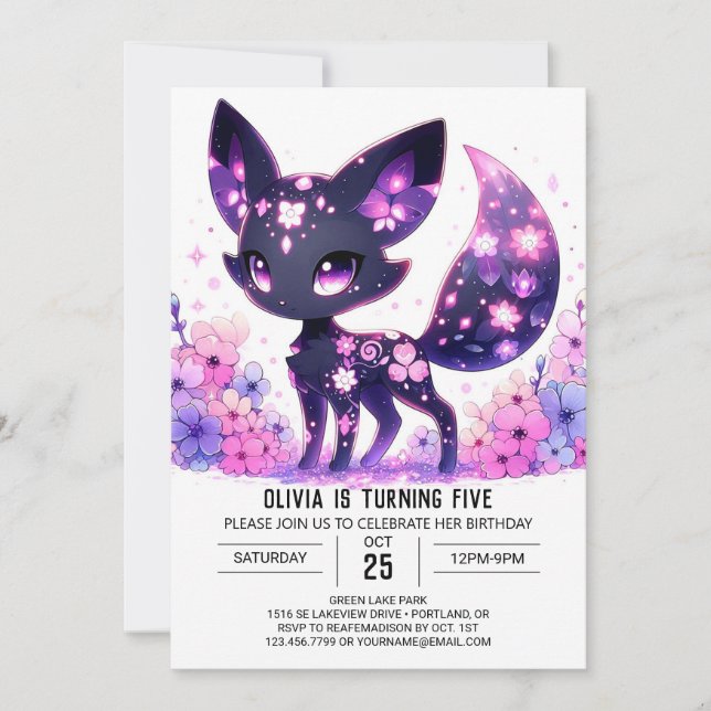 Invitación Cumpleaños digital Feliz Fox Editable (Anverso)