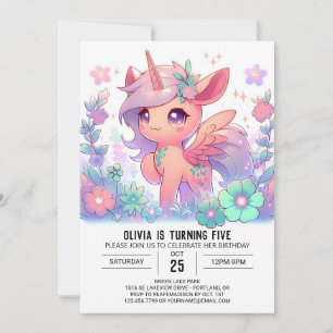 Invitación Cumpleaños Digital Floral Whimsical Unicorn