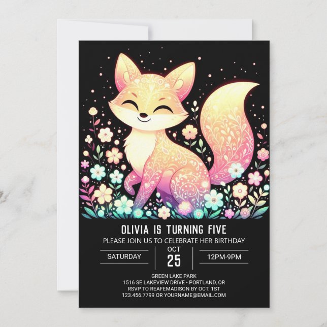 Invitación Cumpleaños digital Fox encantado (Anverso)