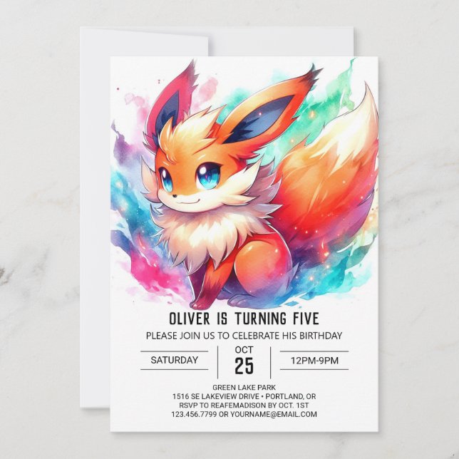Invitación Cumpleaños Digital Fox encantado (Anverso)