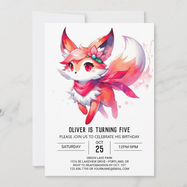 Invitación Cumpleaños Digital Fox encantado (Anverso)