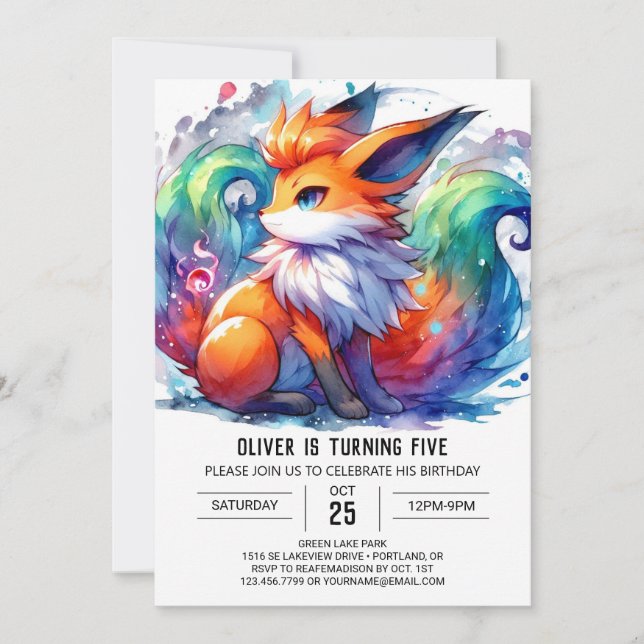 Invitación Cumpleaños Digital Fox encantado (Anverso)