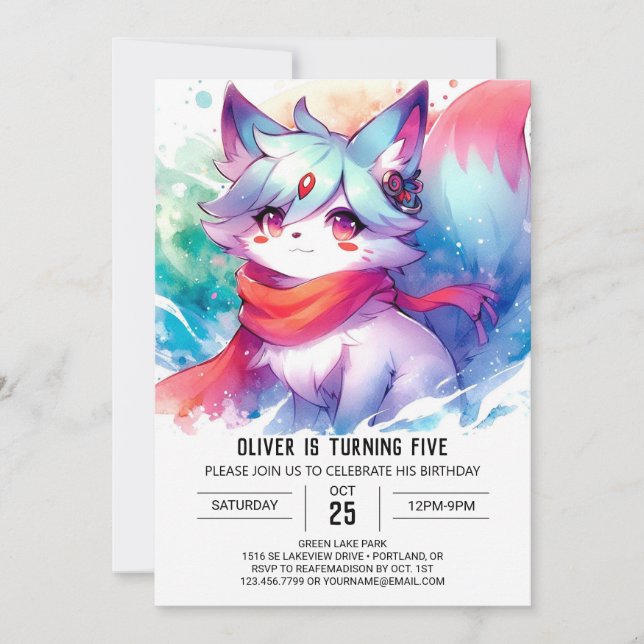 Invitación Cumpleaños digital Fox pintado (Anverso)