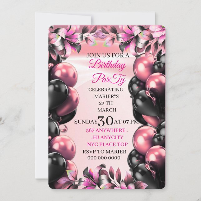 Invitación Cumpleaños Digital Let's Party Globos Brillantes R (Anverso)
