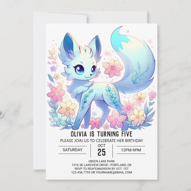 Invitación Cumpleaños digital Magical Happy Fox (Anverso)