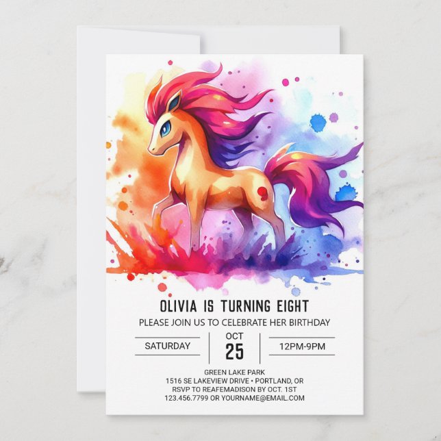 Invitación Cumpleaños digital moderna de caballos (Anverso)