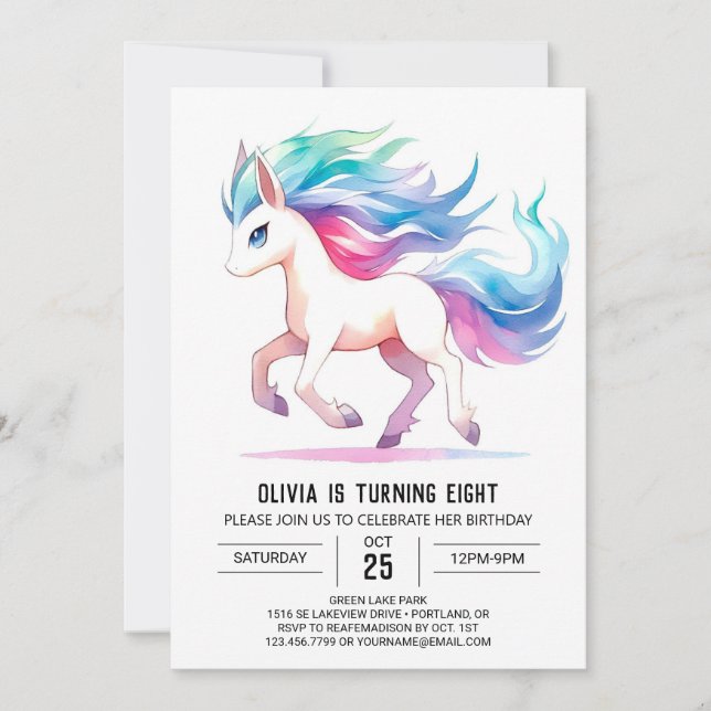 Invitación Cumpleaños digital moderna de caballos (Anverso)