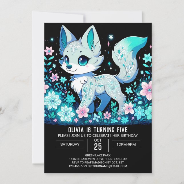 Invitación Cumpleaños digital Pastel Wolf (Anverso)