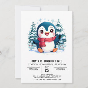 Invitación Cumpleaños digital pingüino de Bonito mística