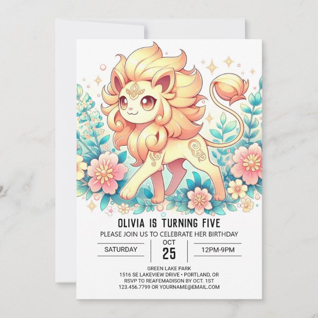 Invitación Cumpleaños digital simple de leones (Anverso)