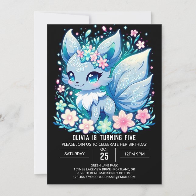 Invitación Cumpleaños Digital Simple Forest Fox (Anverso)