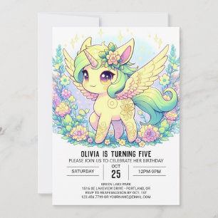 Invitación Cumpleaños Digital Unicorn, Chica floral