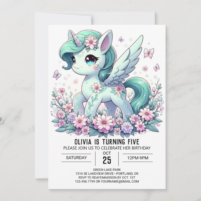 Invitación Cumpleaños Digital Unicornio editable (Anverso)