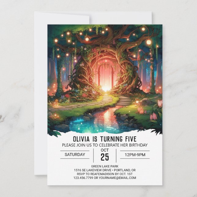 Invitación Cumpleaños Digital Whimsy Adorable Woodland (Anverso)