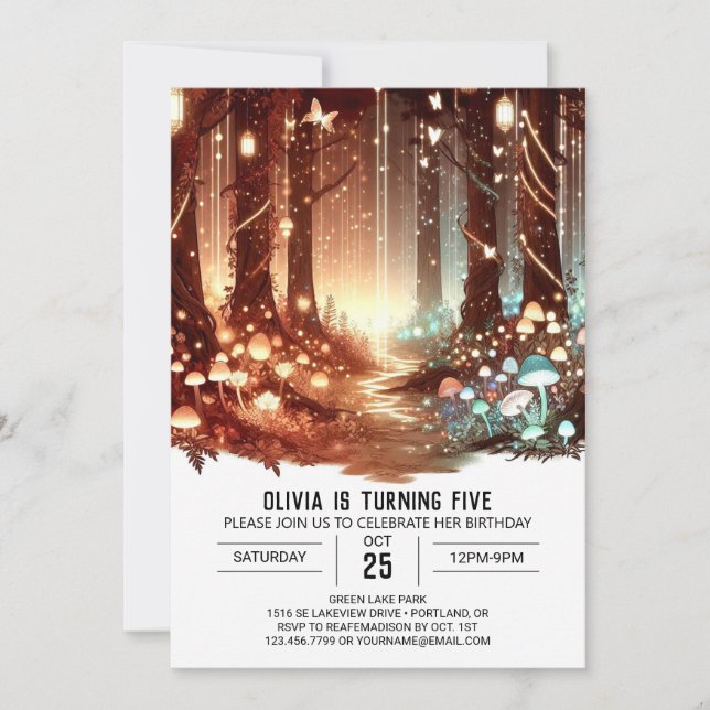 Invitación Cumpleaños digital Whimsy Sweet Woodland (Anverso)