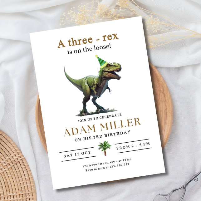 Invitación Cumpleaños Dinosaurio Tres Rex 3er Cumpleaños Niño (Subido por el creador)