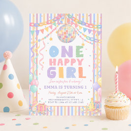 Invitación Cumpleaños Disco Caprichoso de Una Niña Feliz