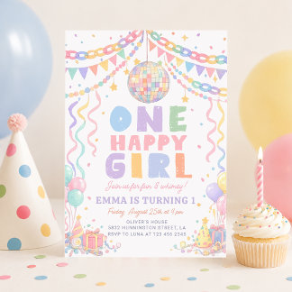 Invitación Cumpleaños Disco Caprichoso de Una Niña Feliz